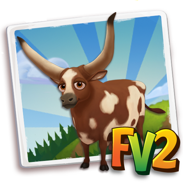 Cow Adult Watusi, , Erzsébet just raised a Watusi Cow to an adult!, Erzsébet has finished feeding her Watusi Cow in FarmVille 2! Grab an extra baby bottle to feed your own baby animals!