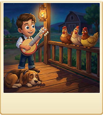 Postcard 03, , ¡Abraham ha completado una colección!, Abraham ha completado una colección en la cabaña de las crónicas y quiere celebrarlo